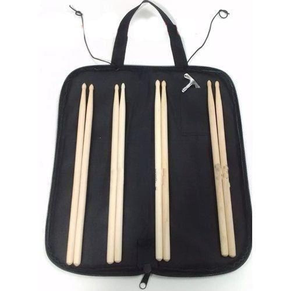 Capa para baquetas de bateria + 4 pares de baquetas 7a ou 5a