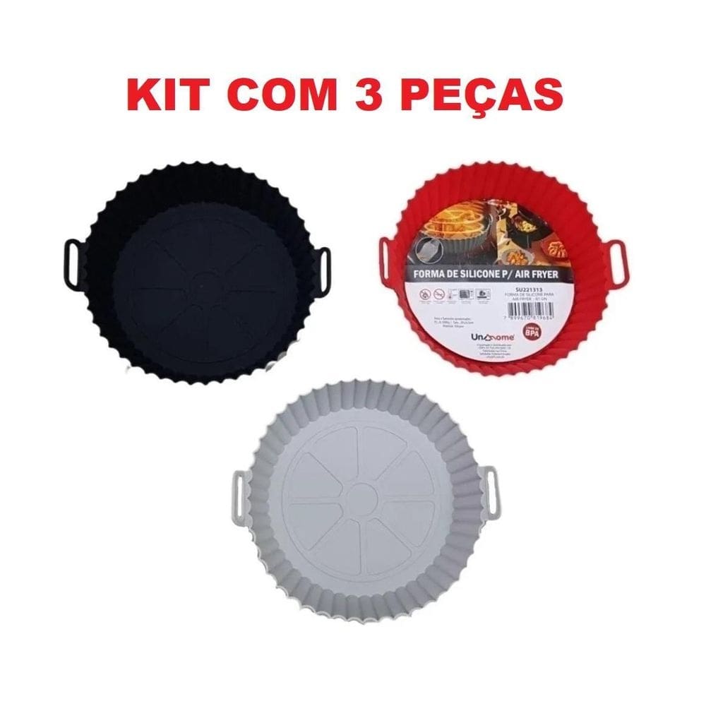 Jogo 3 forro pra fritadeira forma silicone air fryer alça