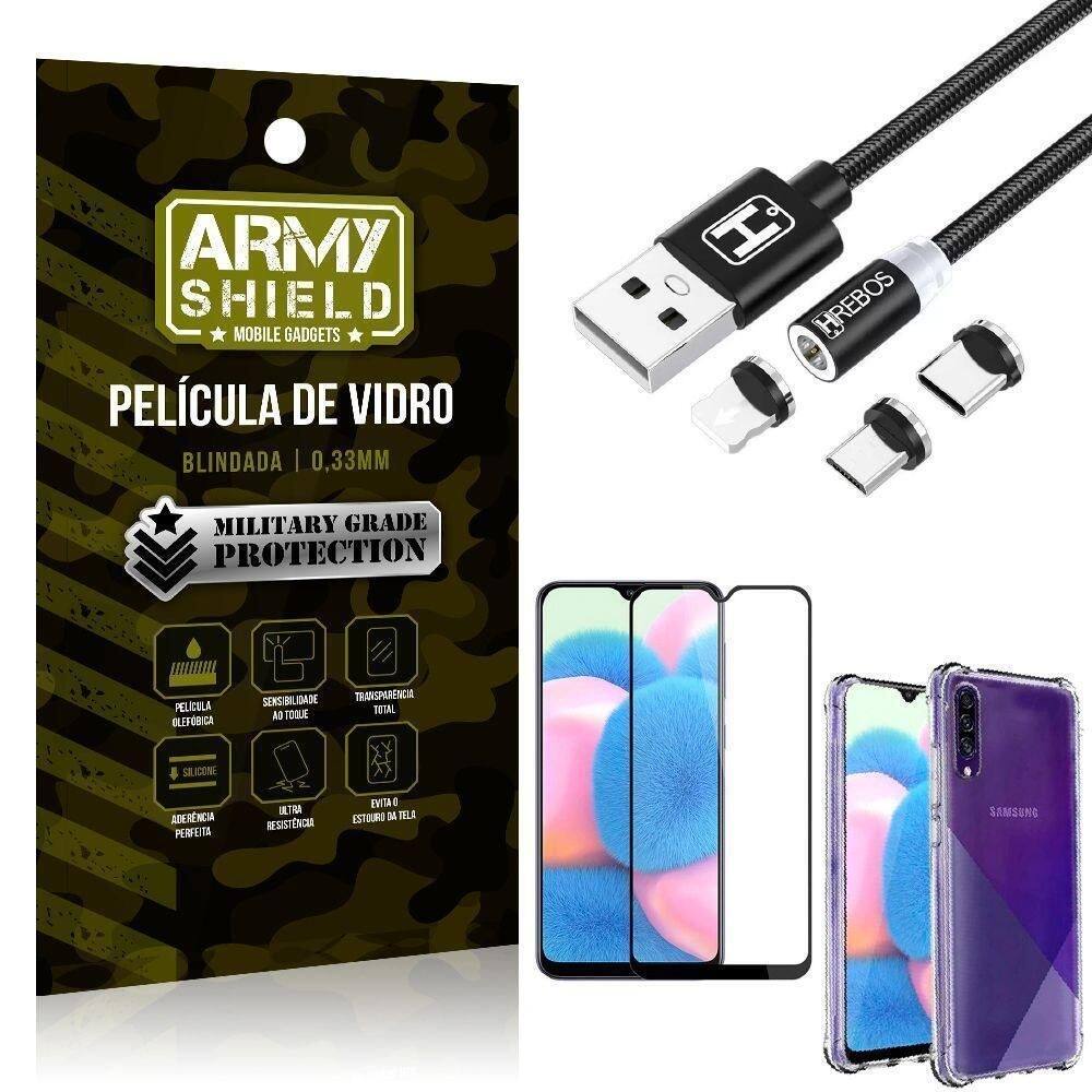 Capinha samsung a30s + cabo magnético 2m + pelicula 3d army