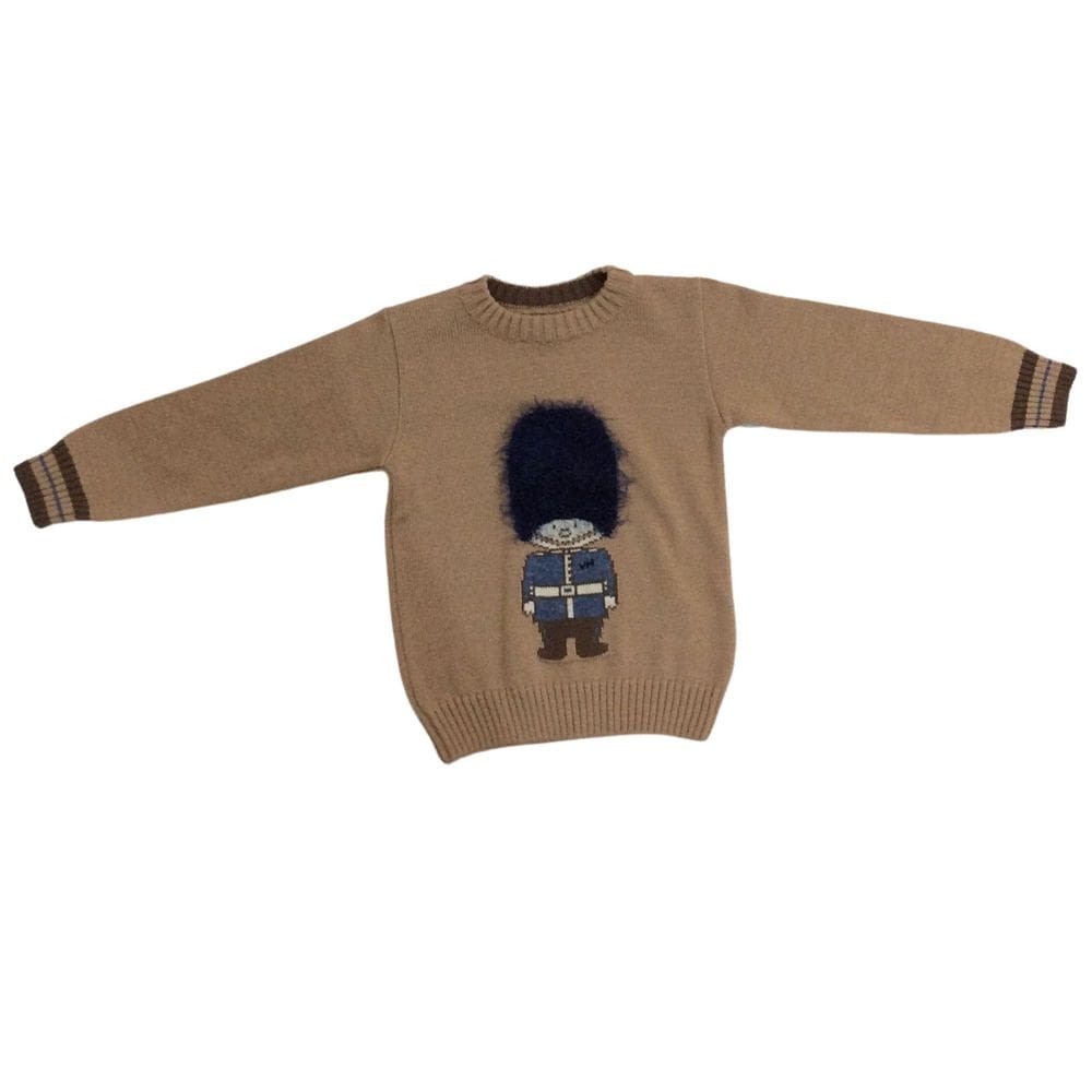 Blusa lã infantil masc Vira Mexe caqui/azul