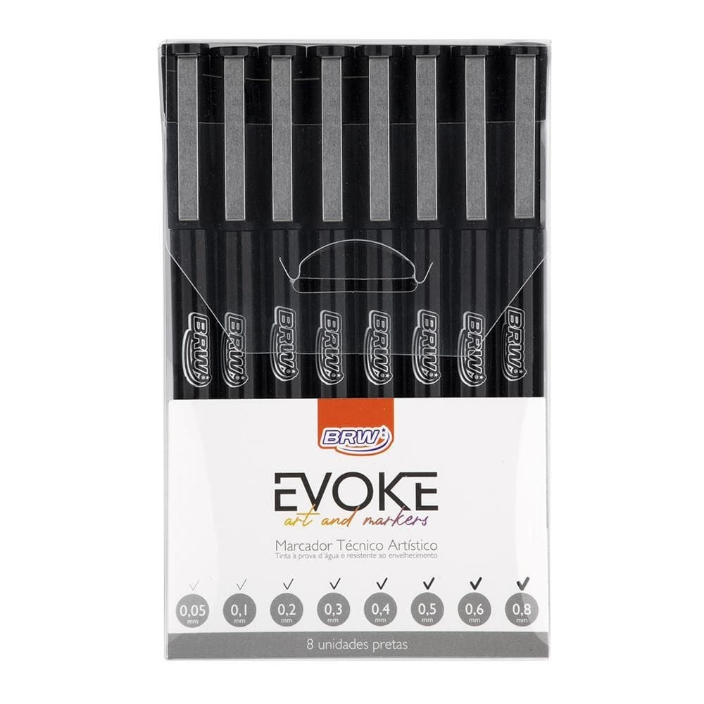 Kit 8 Caneta Marcador Técnico Fineliner Evoke Ponta Fina Brw