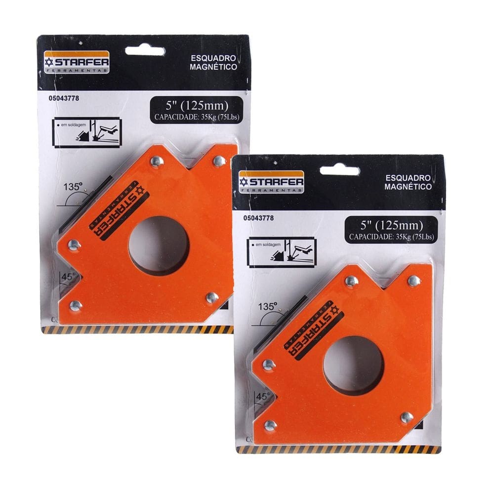 Kit 2 Esquadro Magnético 35kg Starfer 5 Pol. 125mm Starfer