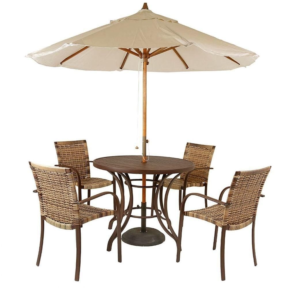 Combo 4 Cadeiras Fibra E Mesa Marrom E Bege