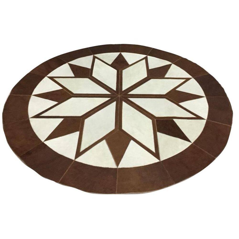 Tapete de couro mandala caramelo / branco 2 m de diâmetro