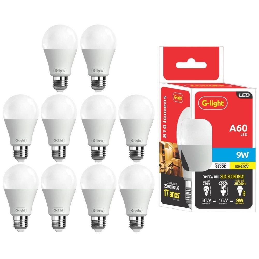 Kit 10 lâmpadas bulbo led iluminação geral branco frio 9w