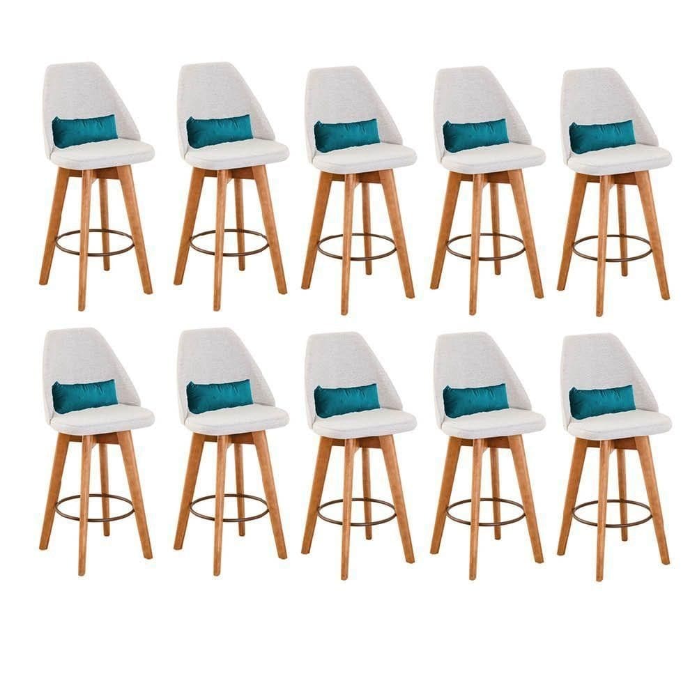 Kit 10 Banquetas Bege Claro E Almofada Azul Turquesa