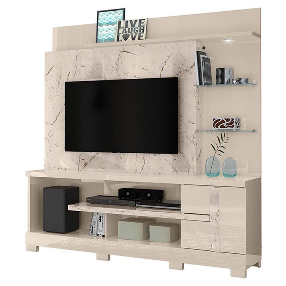 Estante Home Theater Alan com Pés Calacata Off White – Madetec