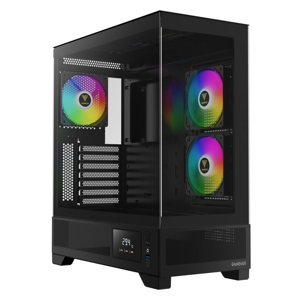 Gabinete Gamer Gamdias Atlas M1 3 Fans ARGB MidTower Frental/Latera Vidro Temperado Preto - Atlas M1