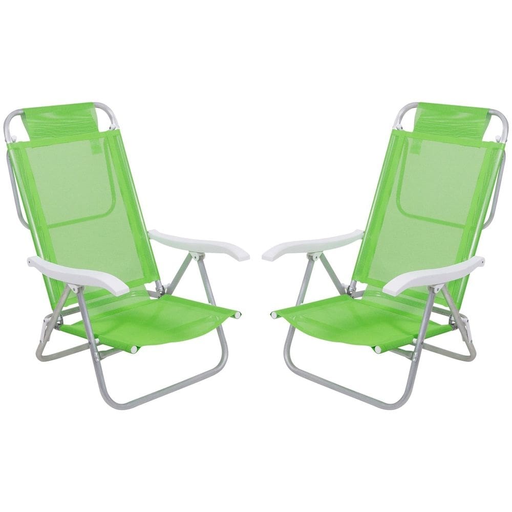 Kit 2 Cadeira Reclinável Sunny 6 Posições Em Alumíno Para Praia Piscina Camping Verde - Belfix