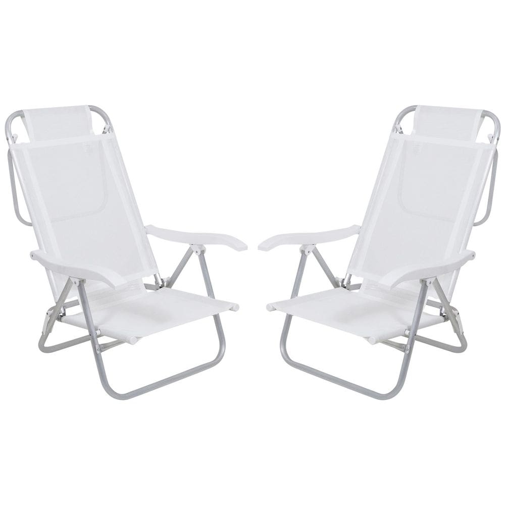 Kit 2 Cadeira Reclinável Sunny 6 Posições Em Alumíno Para Praia Piscina Camping Branca - Belfix