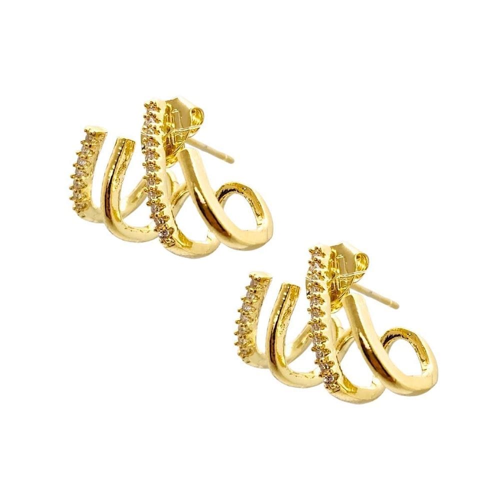 Brinco folheado ouro 4 aros zircônias - butique