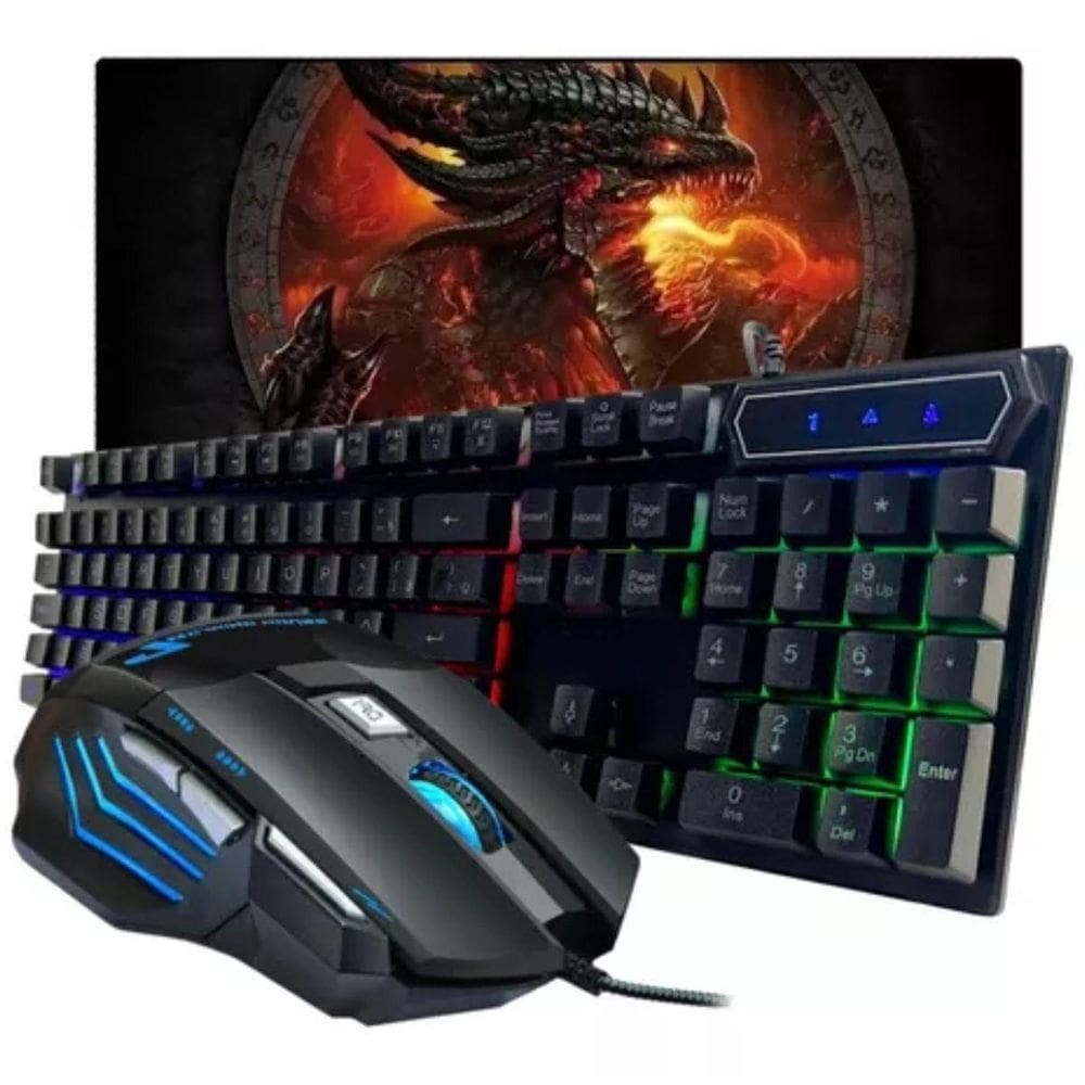 Teclado Gamer Semi Mecânico E Mouse Óptico Rgb Led Usb