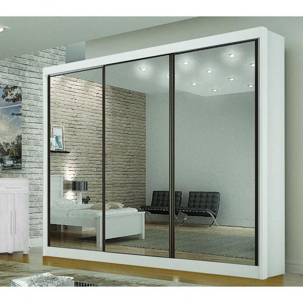 Guarda-roupa São Paulo 3 Portas De Correr Com 3 Espelho 2,76m Branco