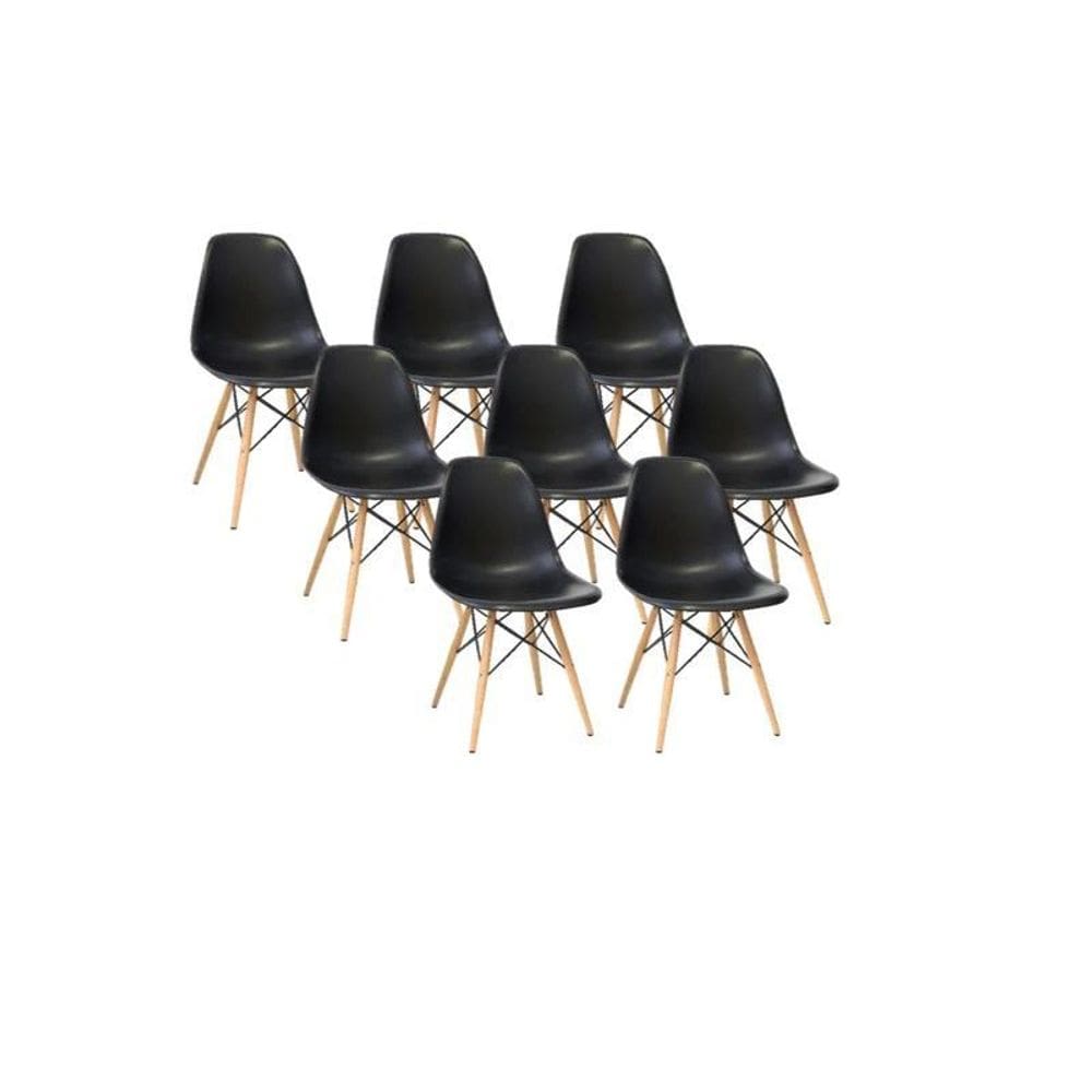 Kit 8 cadeiras charles eames eiffel wood design - preta