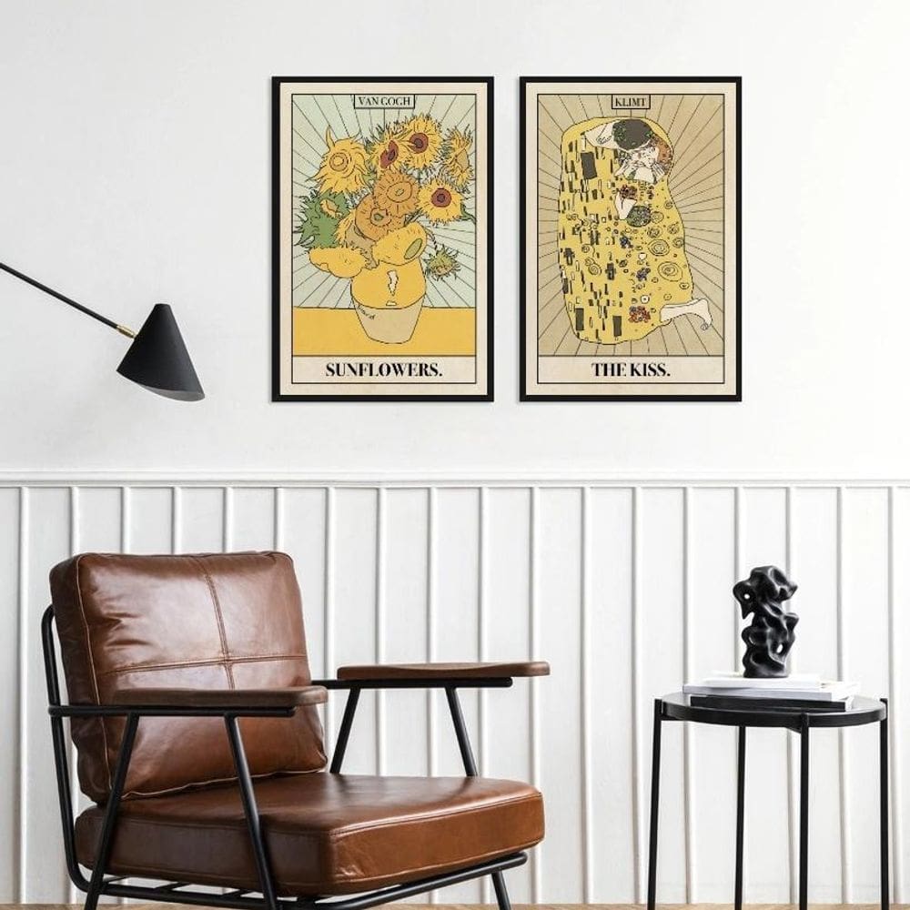 Kit 2 Quadros Cartas Tarot Klimt E Van Gogh 24X18Cm - Vidro