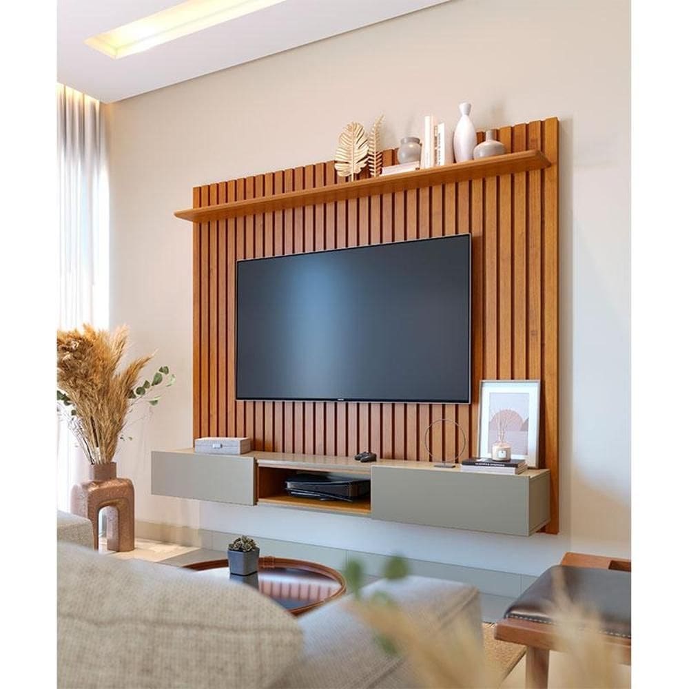 Painel para TV Home Suspenso Ripado Ambiente Loft 1.8 Nature Gianduia - Imcal