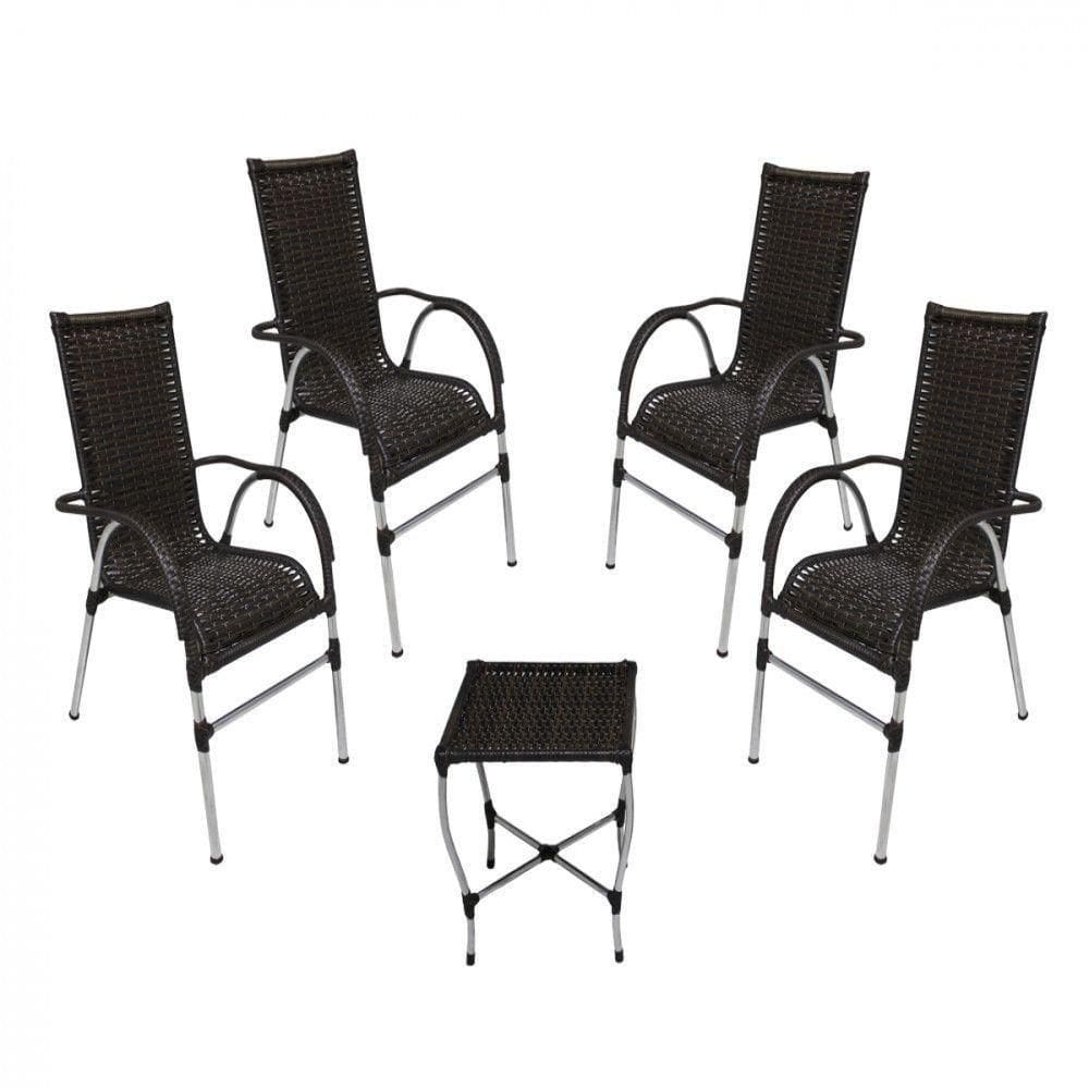Jogo 4 Cadeiras E Mesa E Jardim  Preto