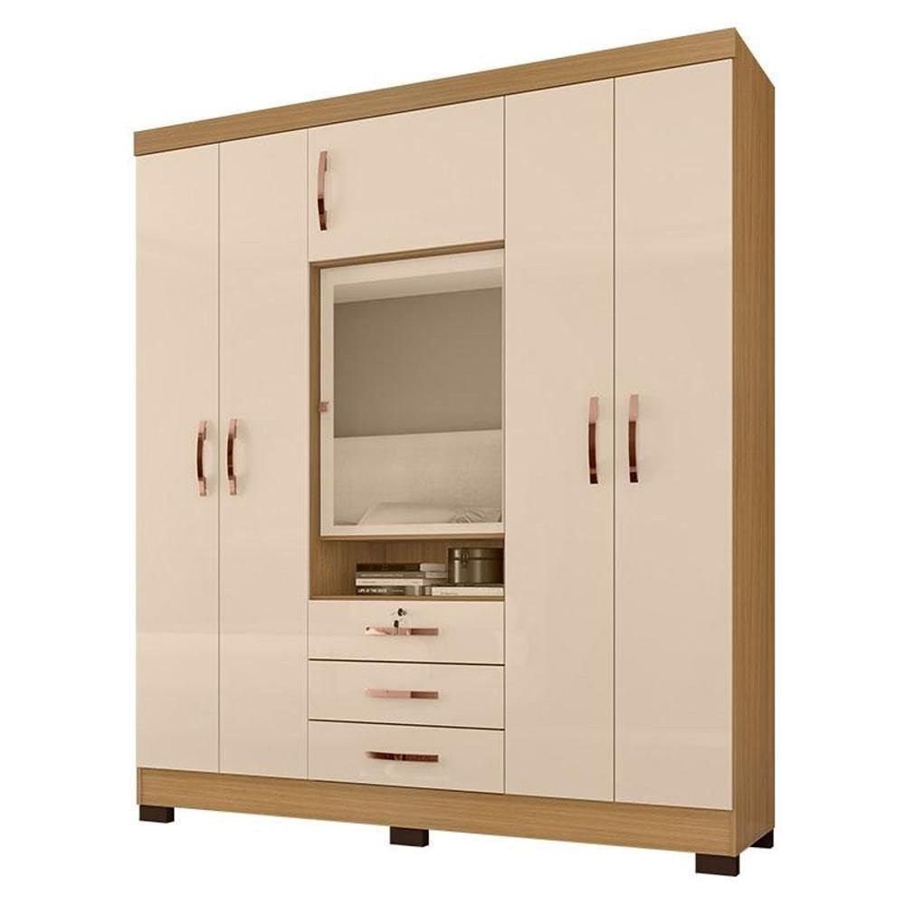 Guarda Roupa Casal Imperatriz Carvalho Americano Off White - Incorplac