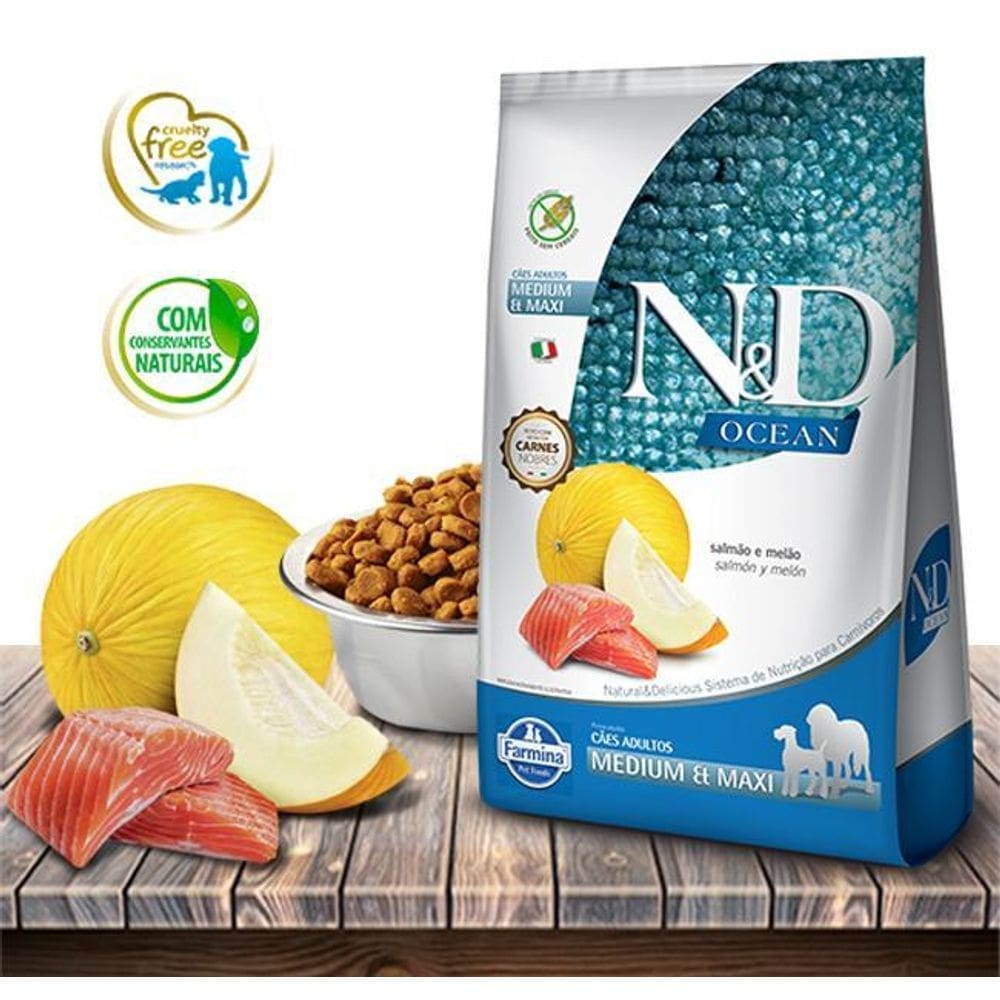 Ração Seca Nd Ocean Canine Salmão E Melão Adult Maxi Breed