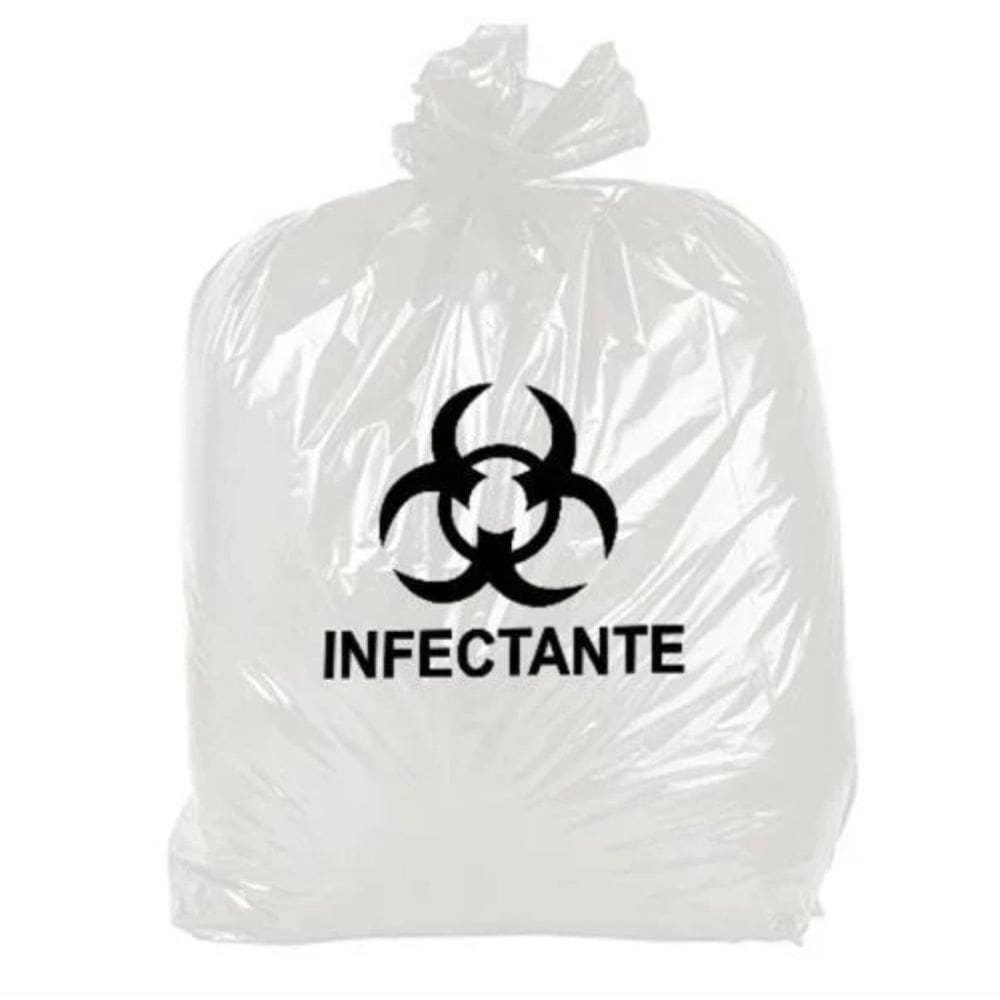 Saco lixo infectante hospitalar 50 litros branco leitoso
