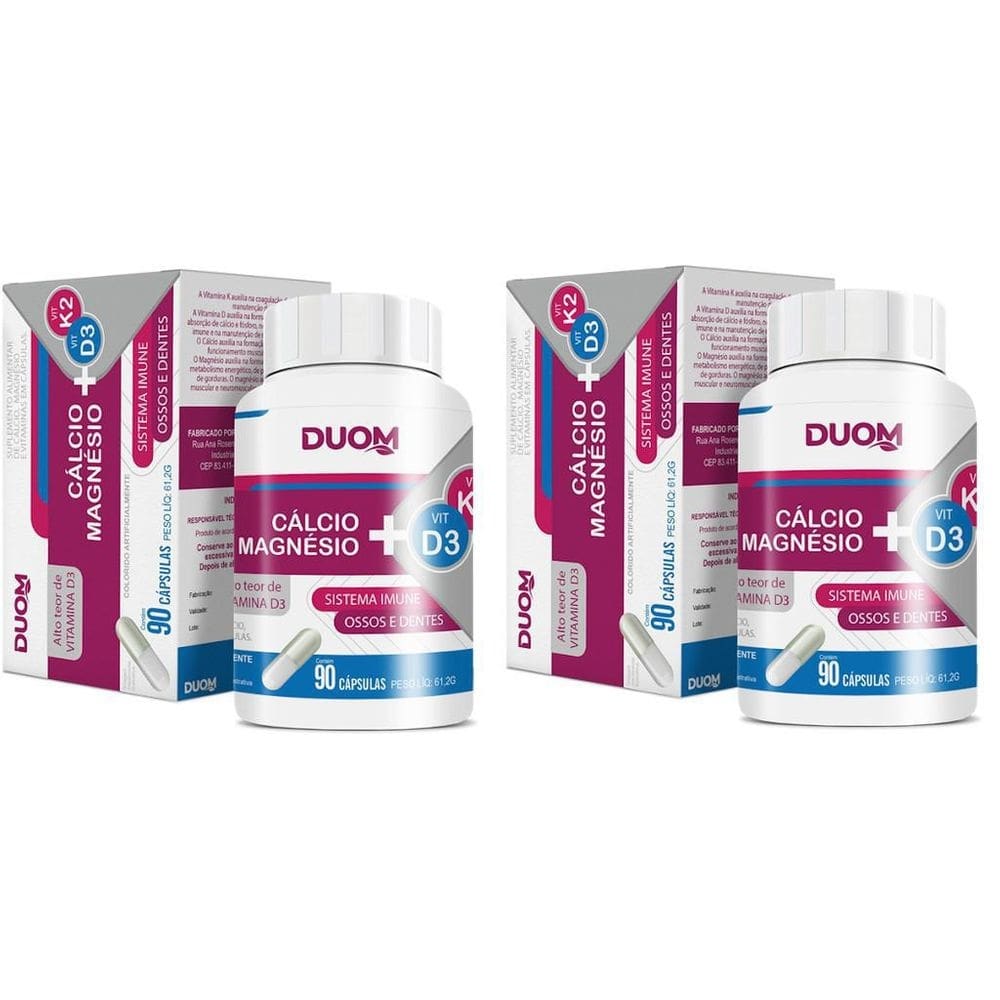 Kit cálcio magnésio+vitamina d3 vit k2 duom 90cáps 2unidades