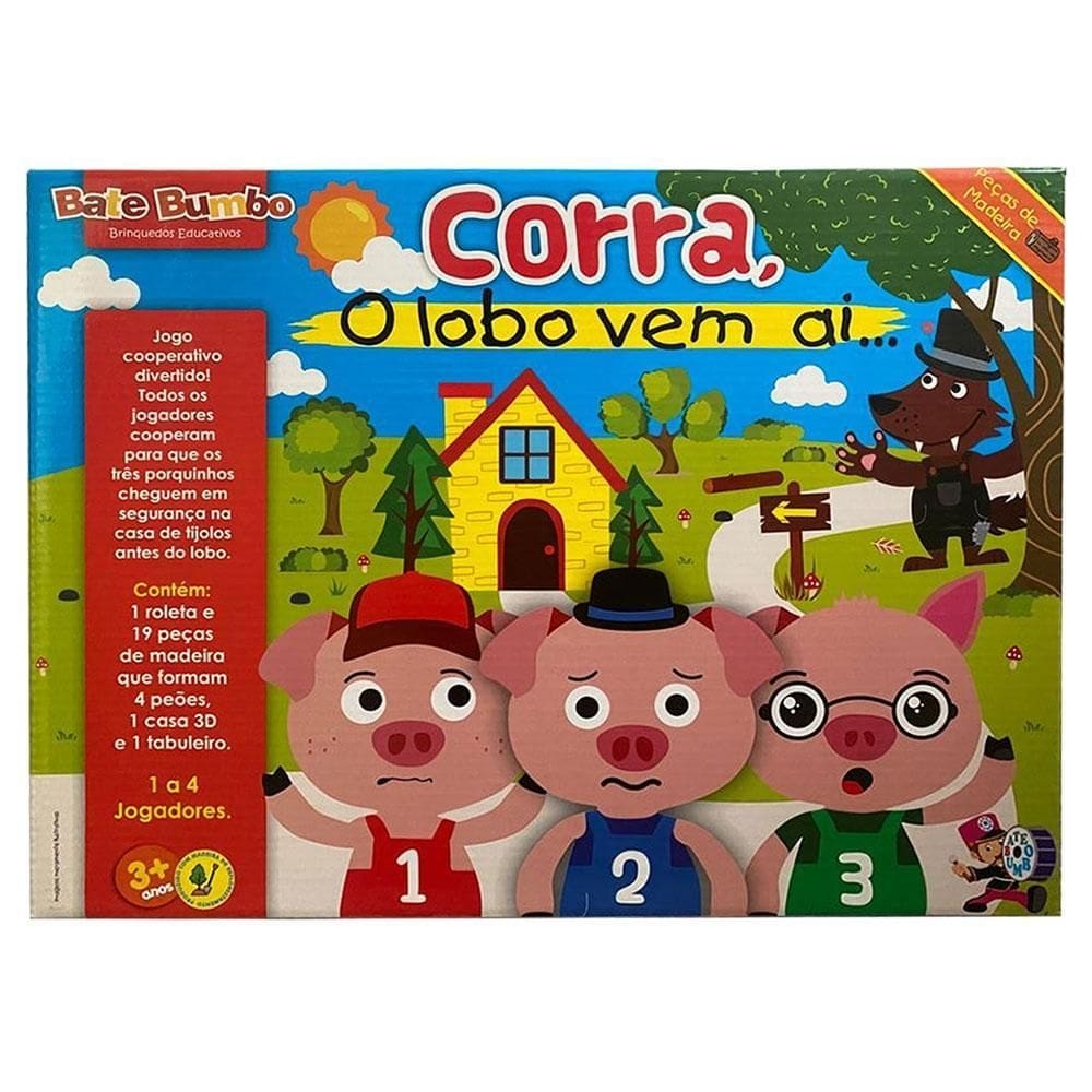 Jogo infantil em madeira corra, o lobo vem ai....
