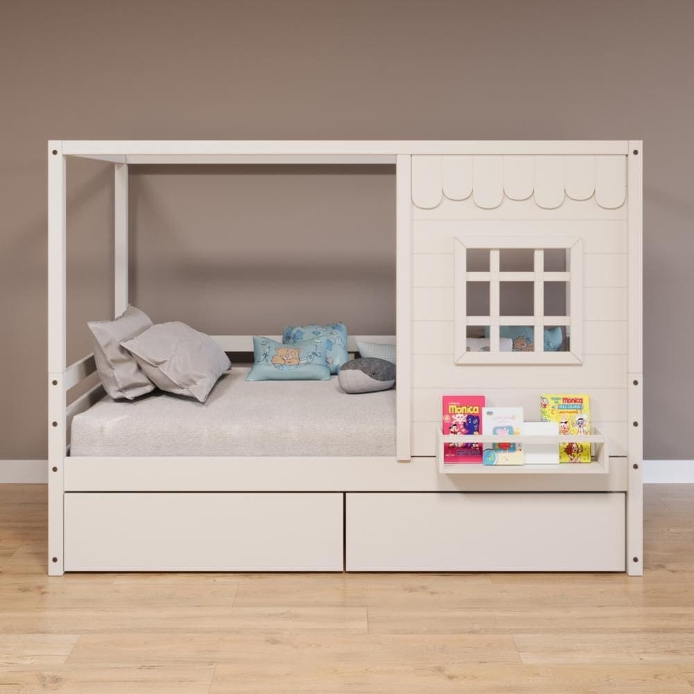 Cama Casinha Reta com 02 Gavetas Madeira Maciça Branco Housin