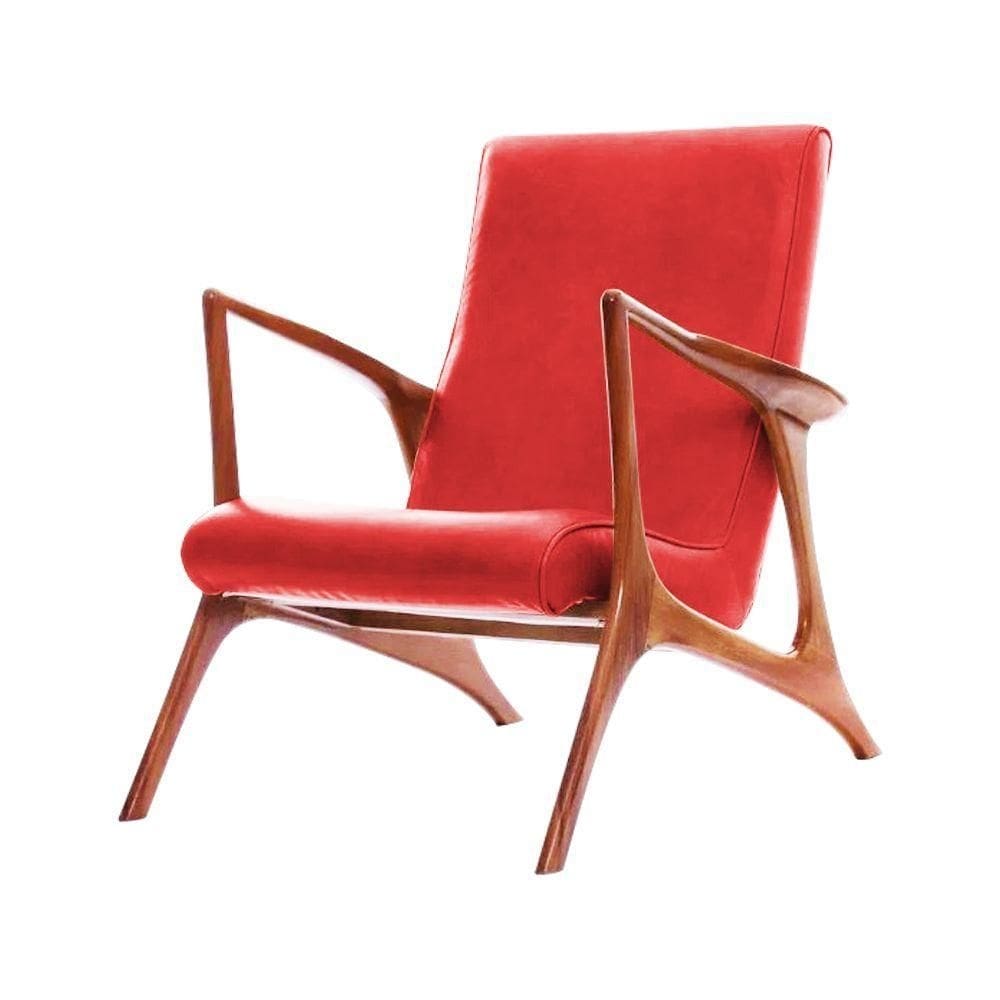 Poltrona Luxo Couro Sintético Vermelho Vk Anos 50 Cor Vermelho