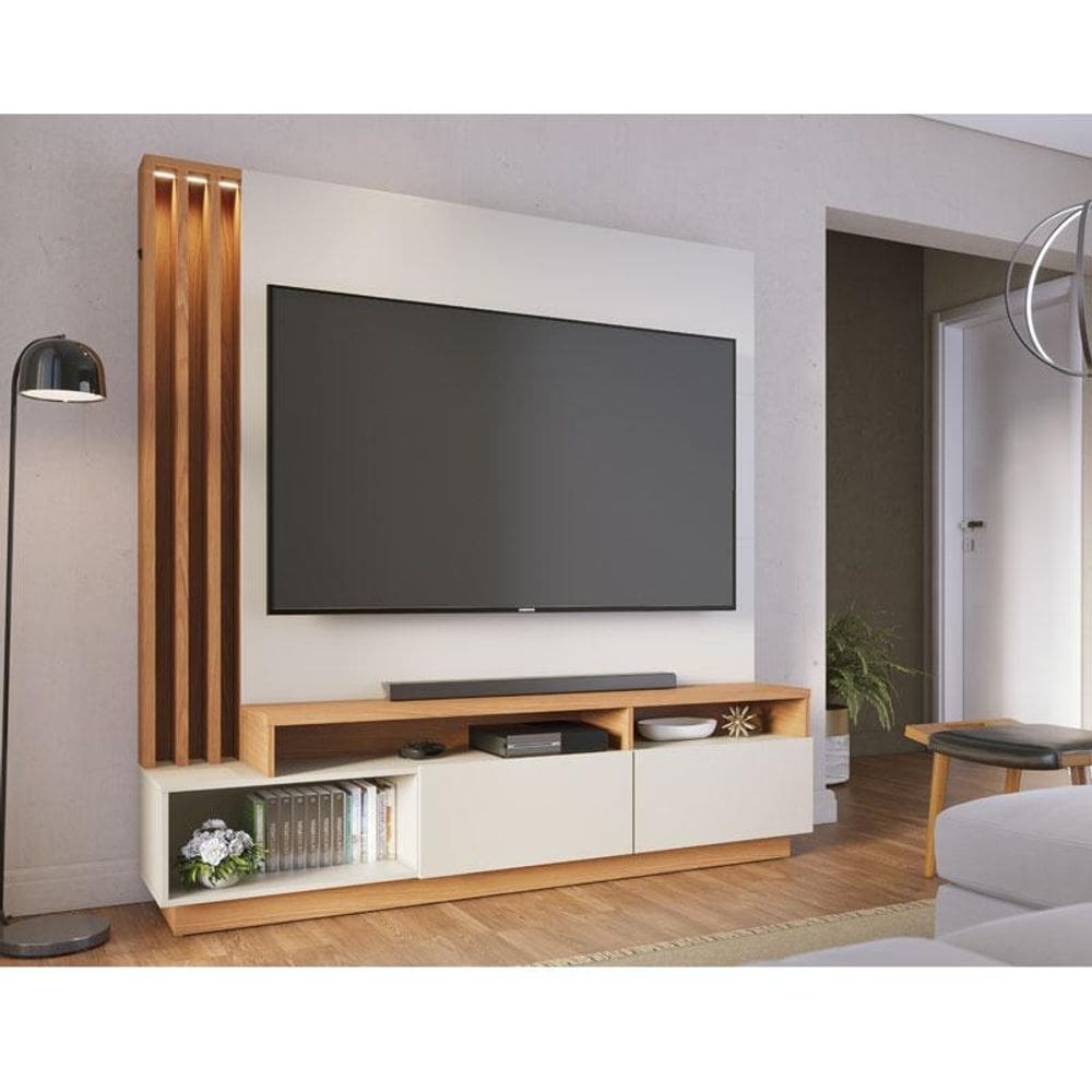 Estante Home Theater Ambiente Humaita Off White Matte Freijó - Colibri