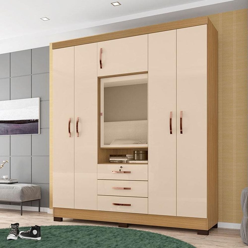 Guarda Roupa Casal Ambiente Imperial Carvalho Americano Off White - Incorplac