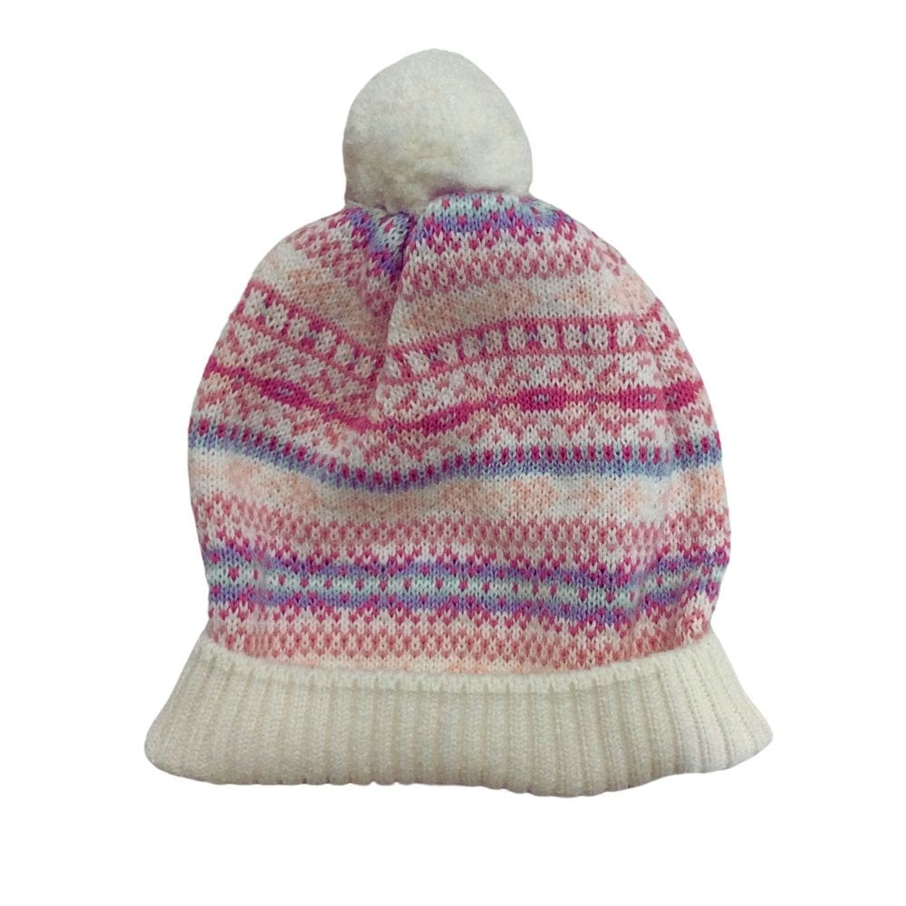 Touca Gorro lã infantil menina Vira Mexe rosa/off