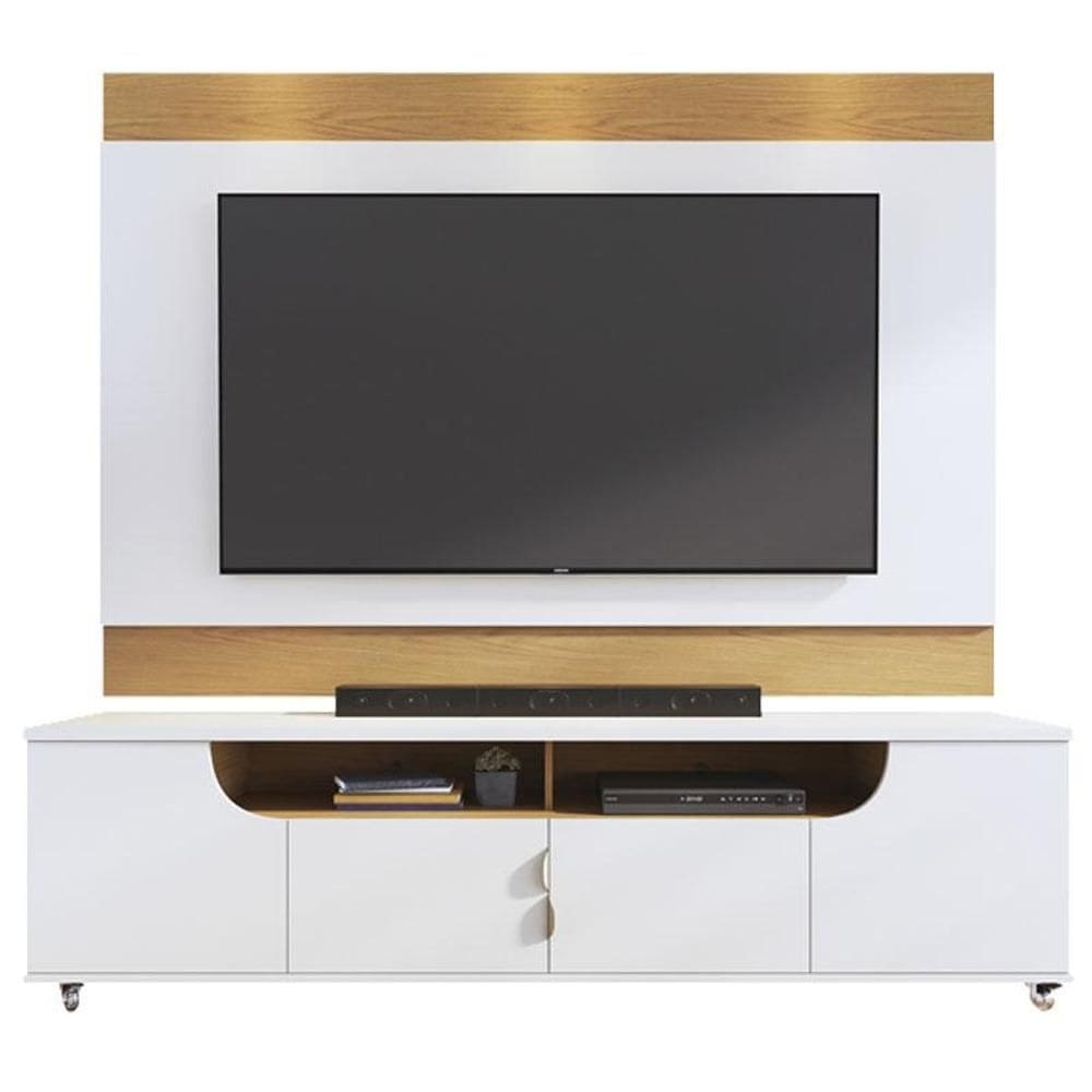 Rack Bancada Santorini com Painel para Tv Suspenso Nilo Off White Matte Freijó – Colibri
