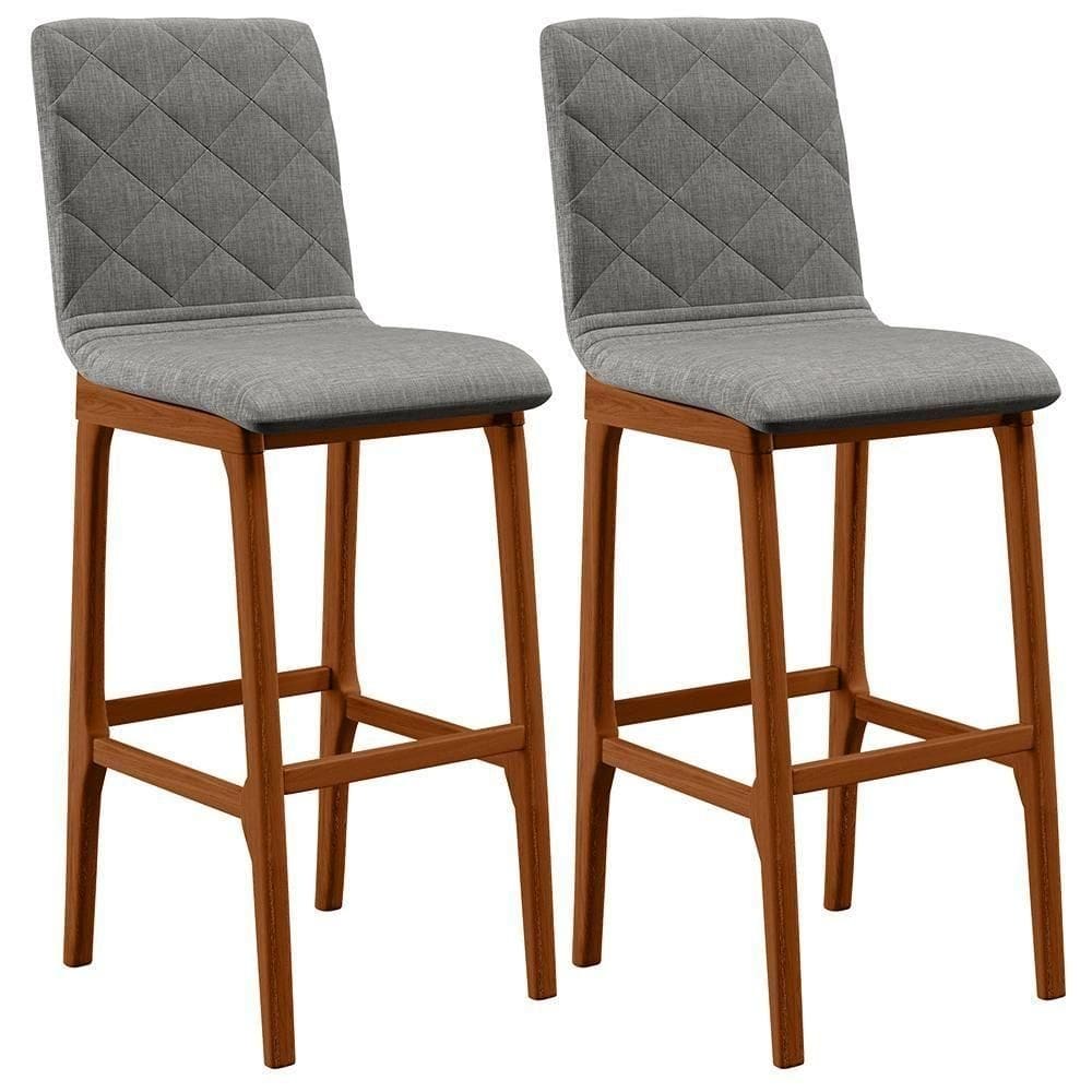 Kit 02 Banquetas Altas Zoe Linho Cinza Escuro