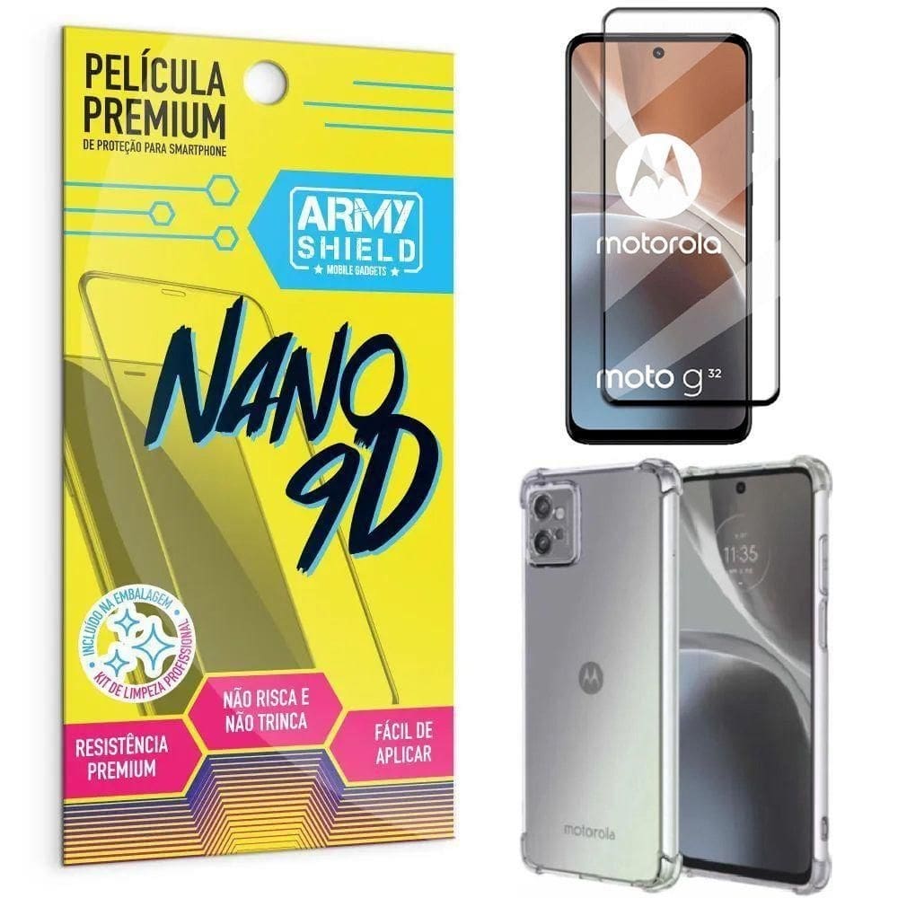 Capinha antishock + película 9d moto g32 - armyshield