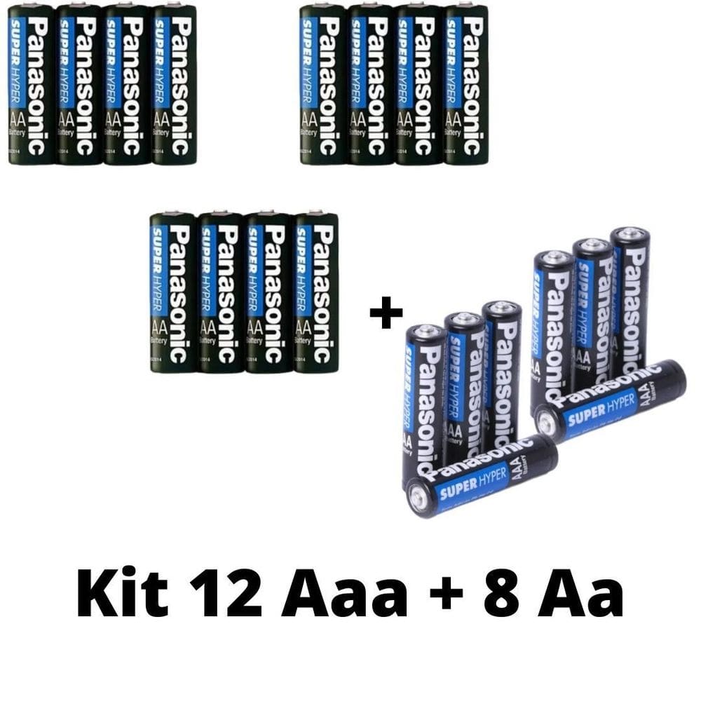 Kit pilhas panasonic aaa 12 un + aa 8 un comum zinco