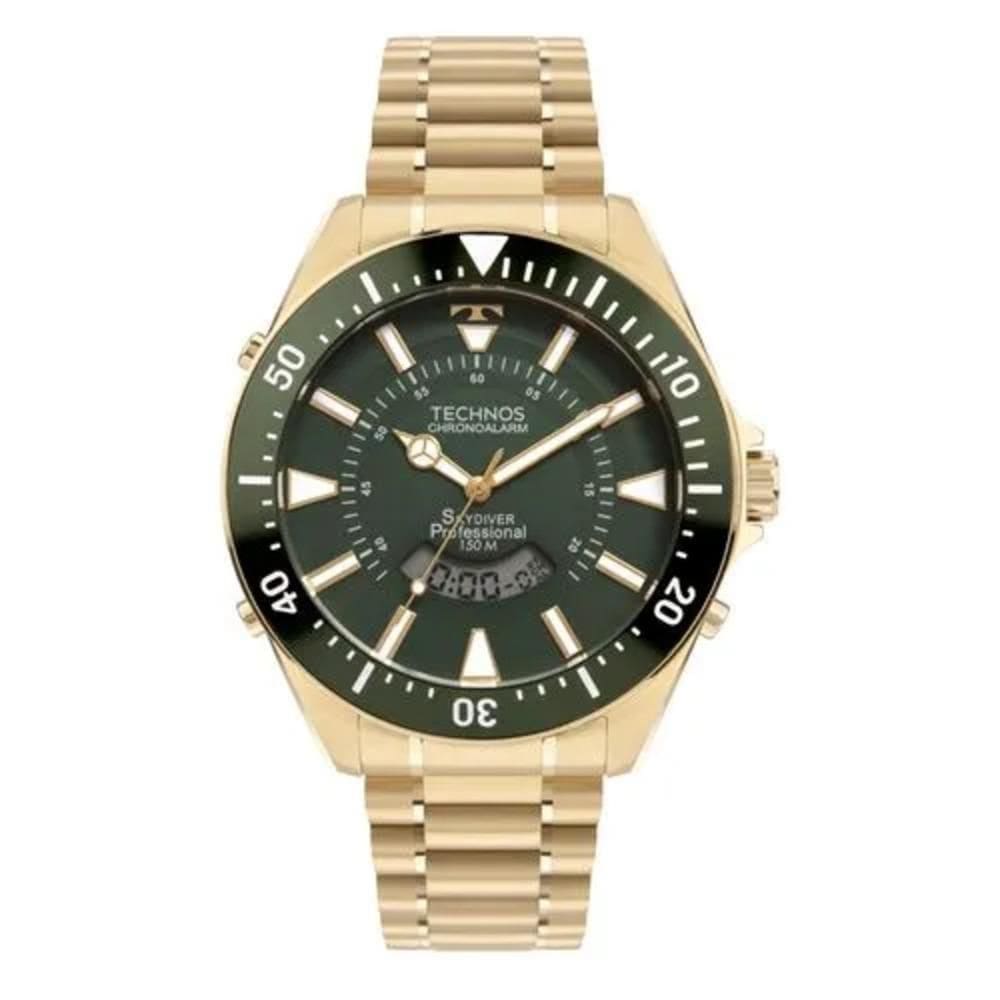 Relógio technos masculino skydiver dourado - esportivo