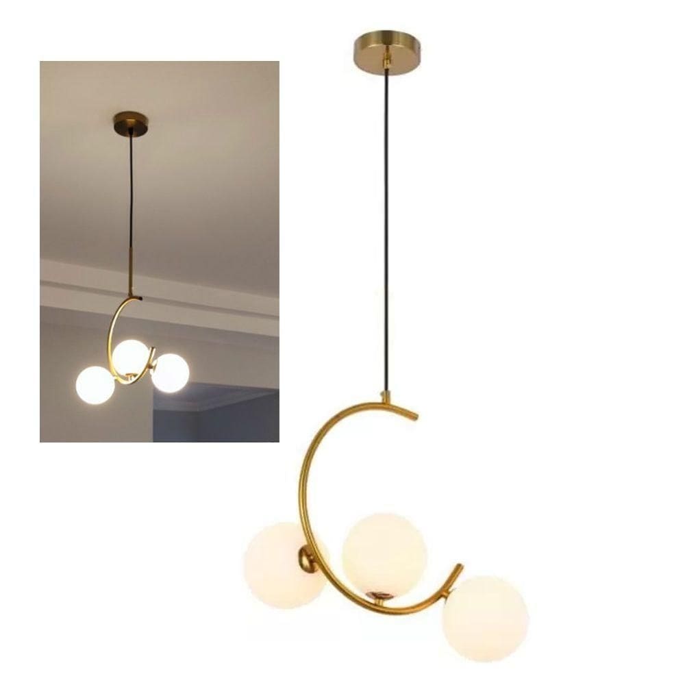 Lustre Luminaria Pendente Meia Lua Luxo Cozinha Sala Quarto Recepçao Comercial Residencial