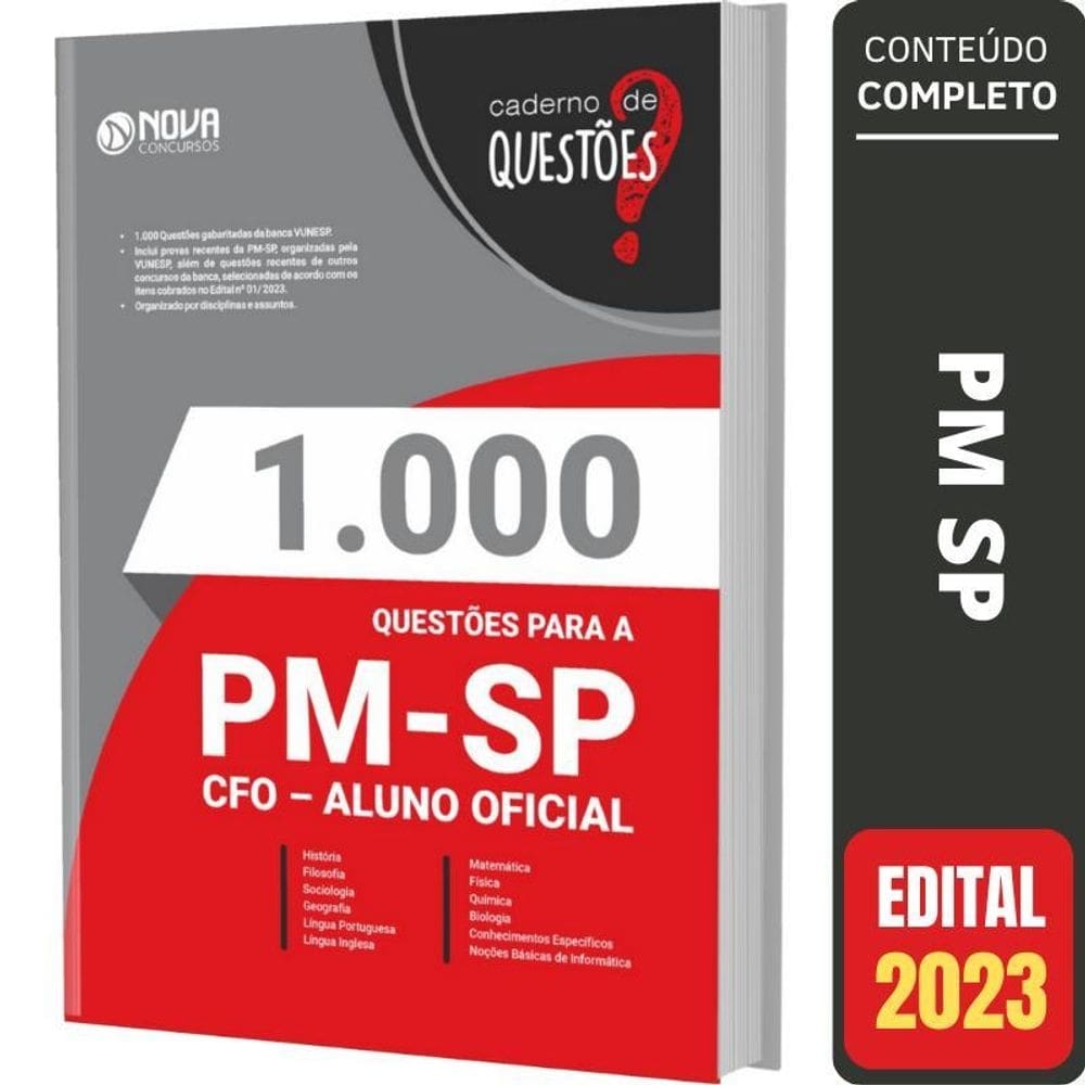 Caderno 1.000 questões gabaritadas pm-sp - cfo aluno oficial