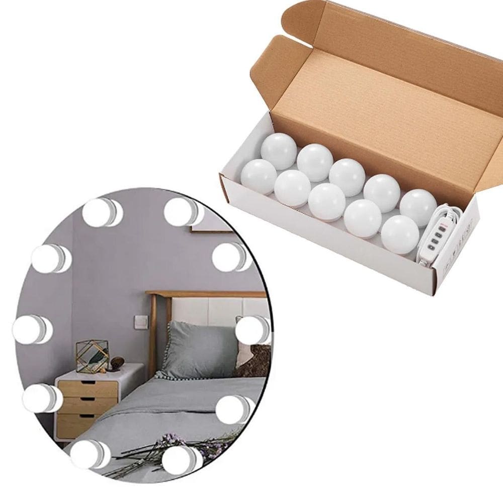Kit luz de espelho maquiagem camarim 10 lâmpadas led 3 cores