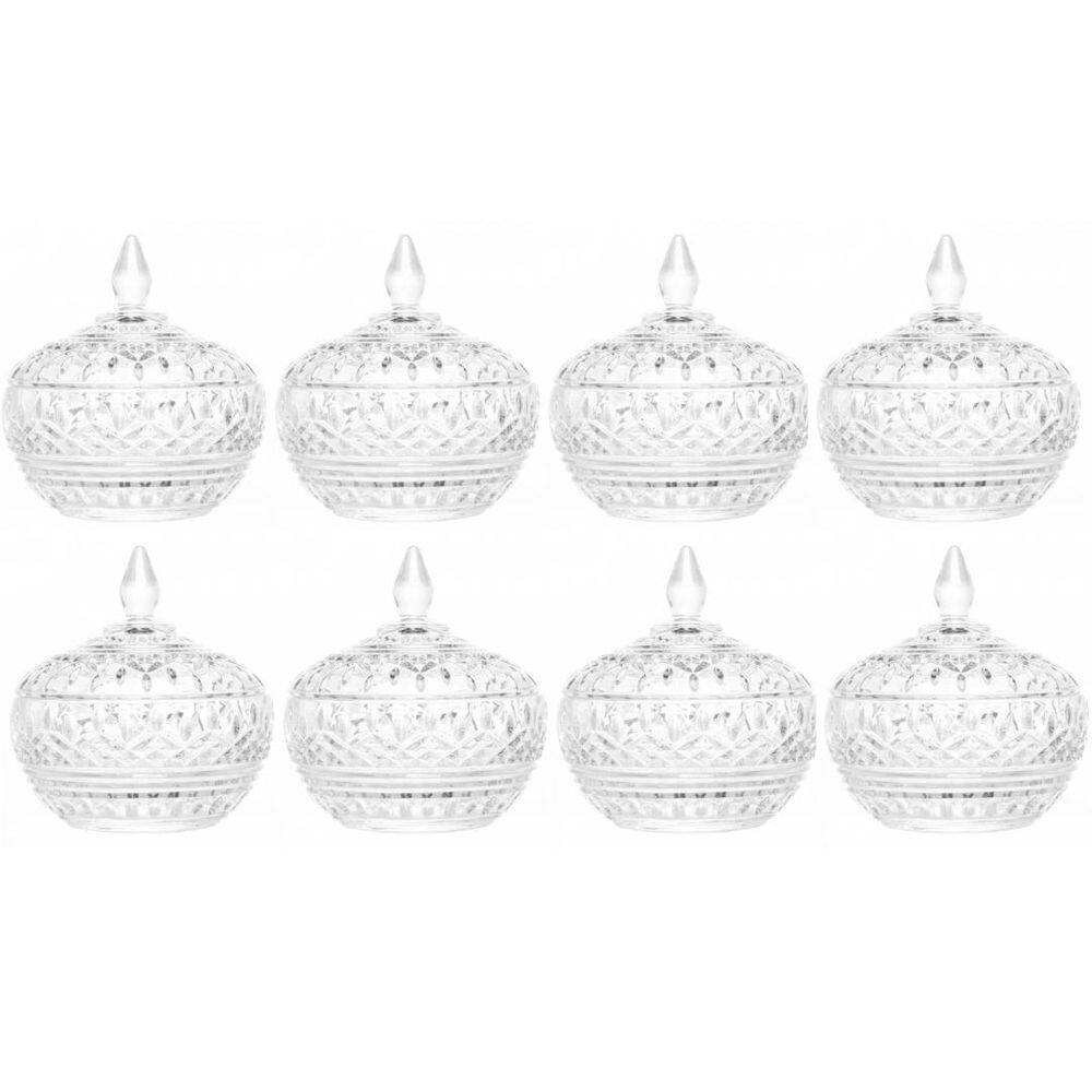 Kit 8pcs potiche baleiro bomboniere de vidro cristal c/tampa