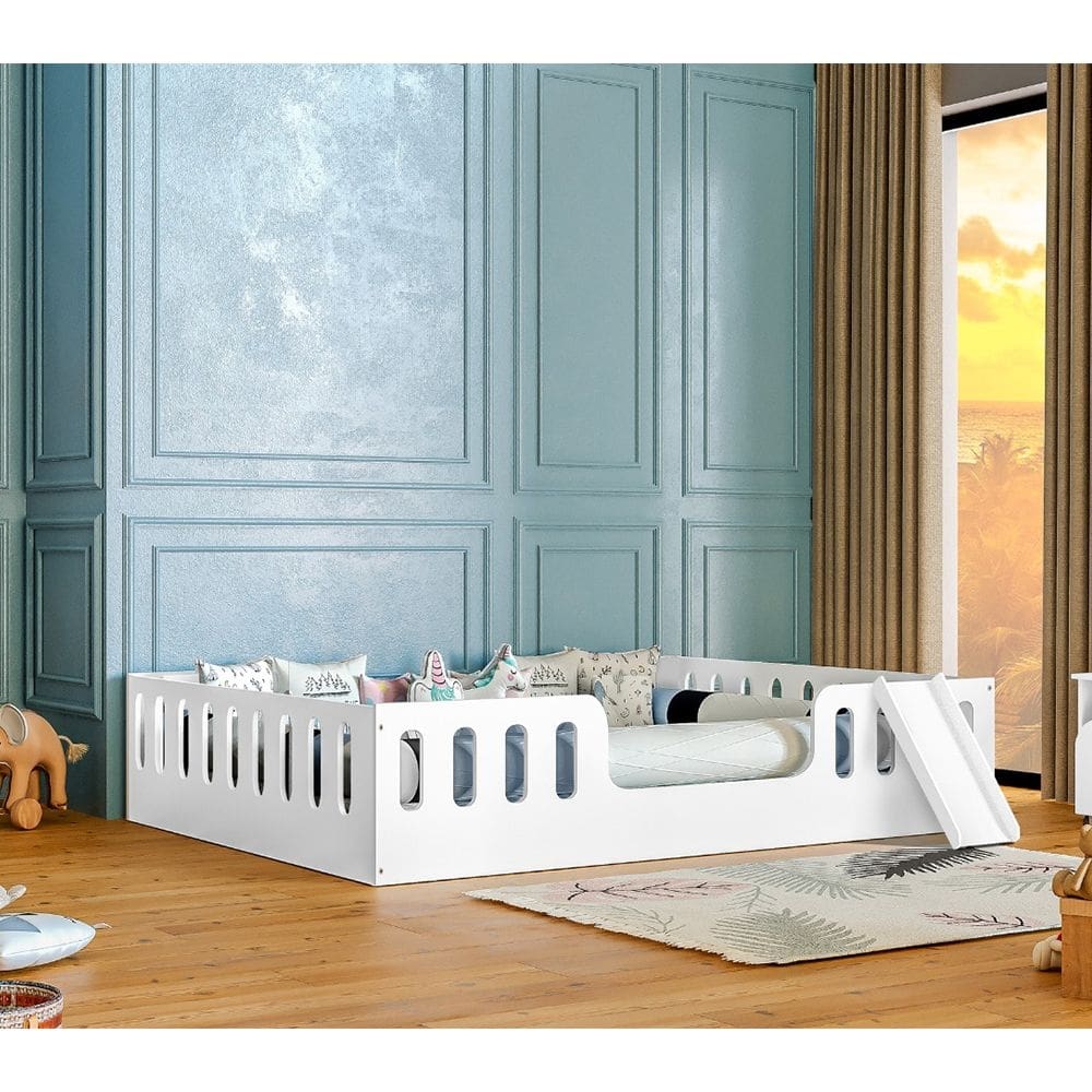 Cama Intanfil Helo Montessoriana Casal Branca com Escorregador