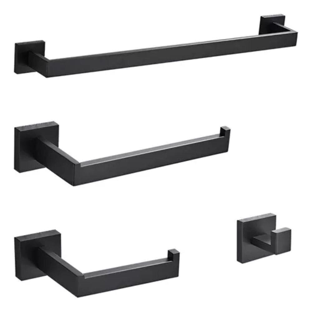Kit Acessorios Banheiro 4 Peças Preto Fosco Inox 304 Metal