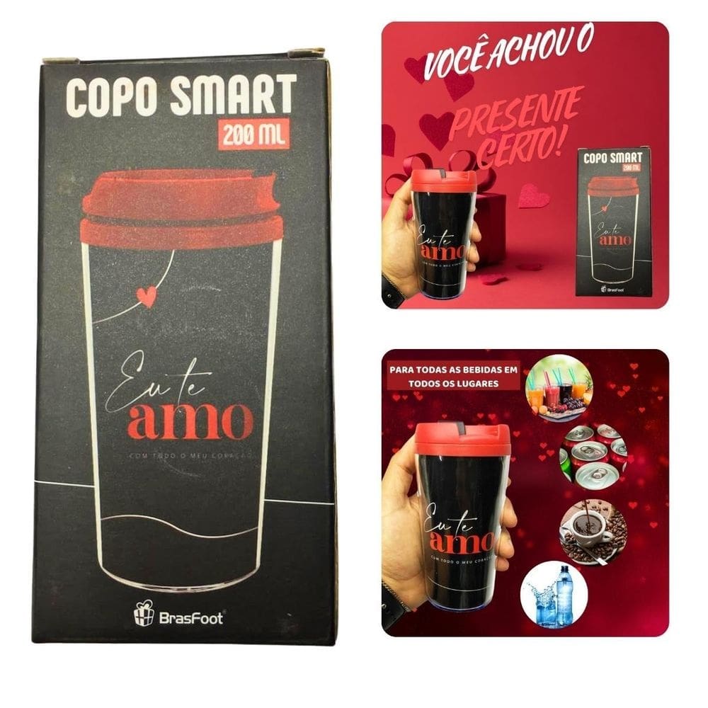 Copo Viagem Térmico Plástico Preto Smart 200Ml Café Eu Te