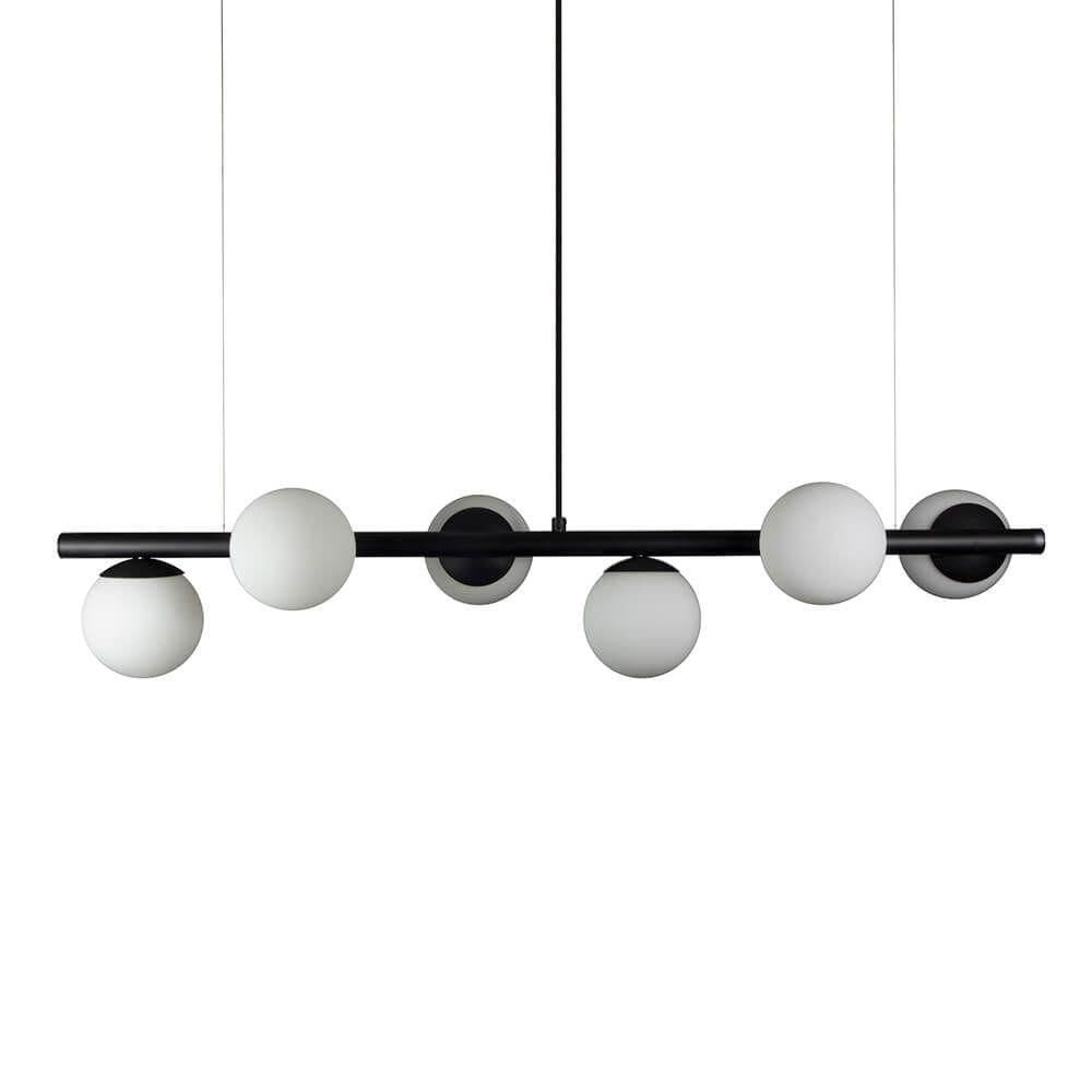 Lustre Pendente Figo Preto - 6 Globos Esfera De Vidro Branco
