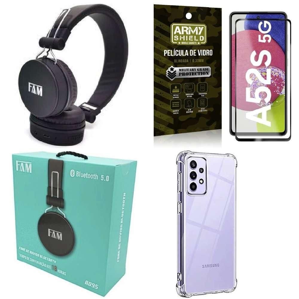 Capinha samsung a52s + fone bluetooth a095 + película 3d