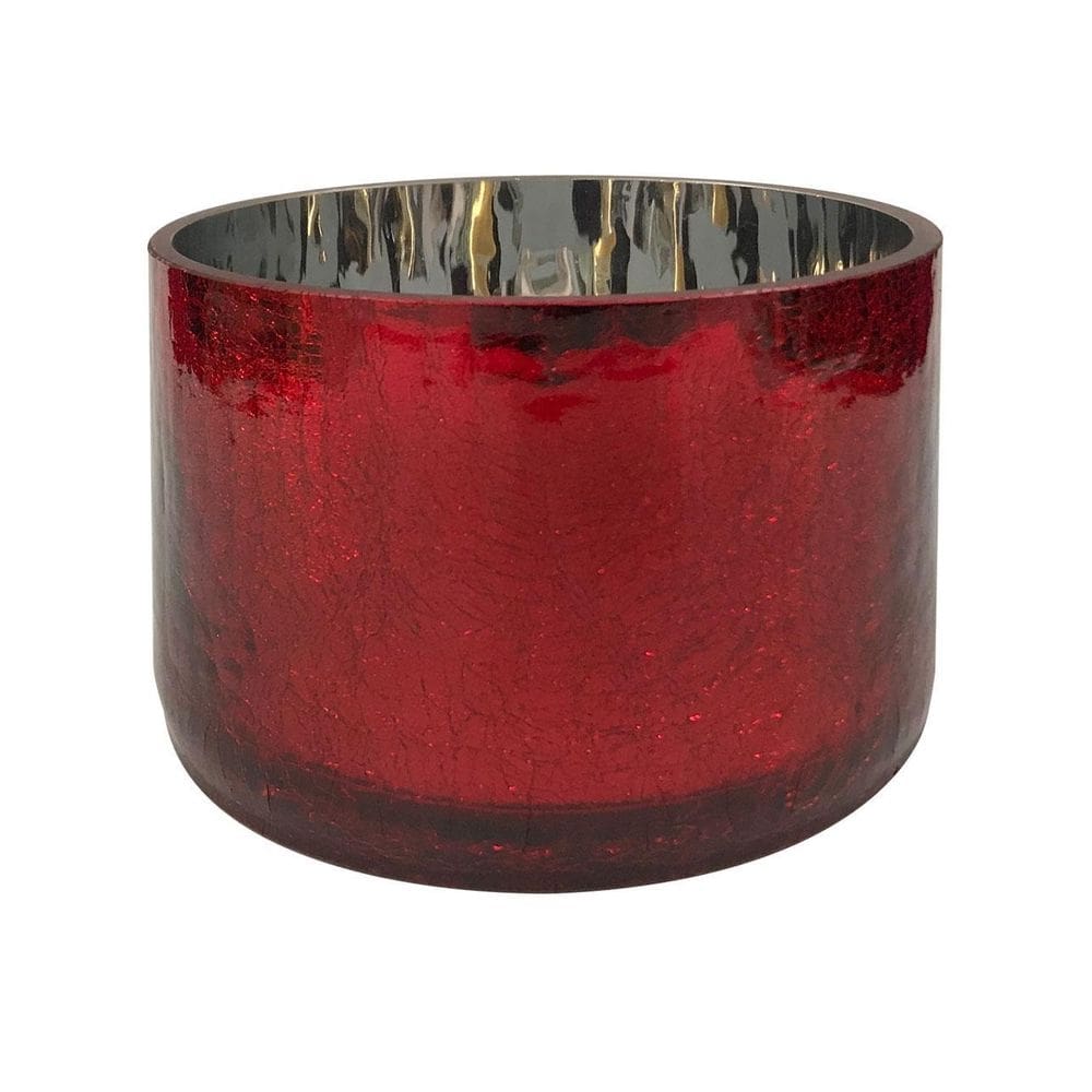 Castiçal Vaso De Vidro Vermelho Metálico