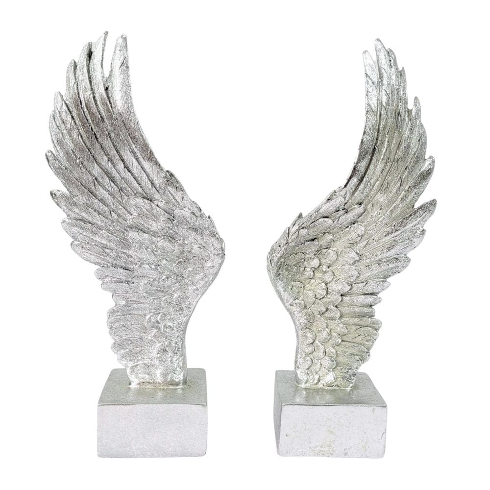 Escultura Asa De Anjo Decorativa Prata 25X11X6Cm Kit 2Pc