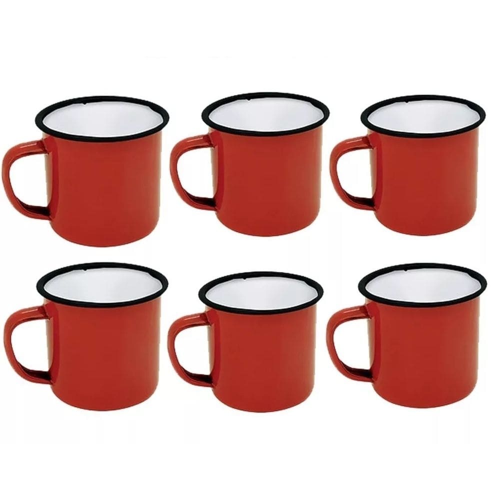 Kit ágata esmaltada com 6 canequinhas de 350ml vermelha