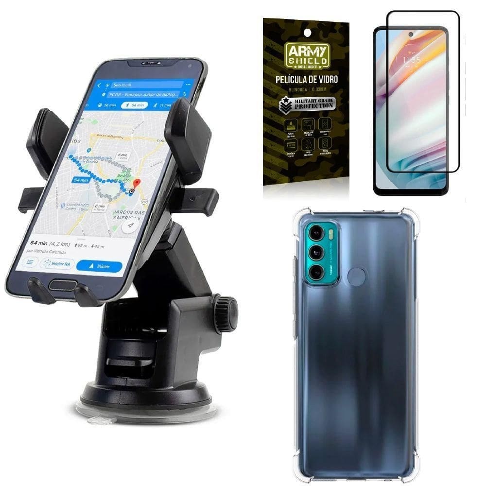 Capa moto g60 + suporte para carro automatico + película 3d