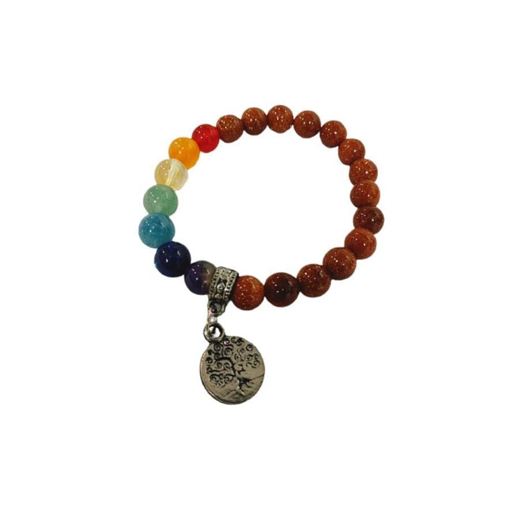 Pulseira com de 8 mm pedra do sol com chakras-zp7